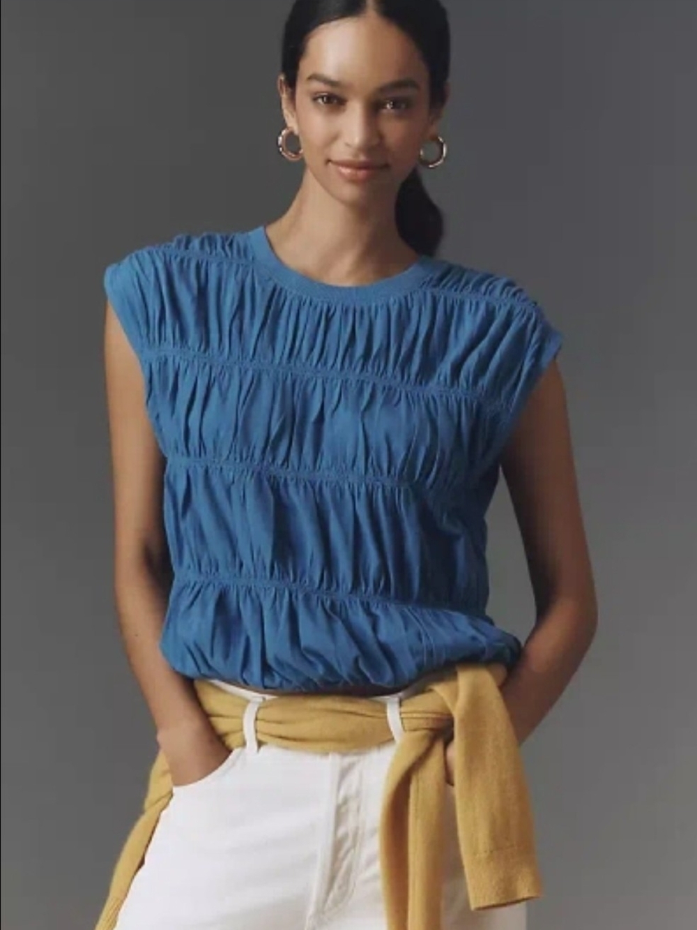 Anthropologie Maeve Blue Ruched Sleeveless Tank Top